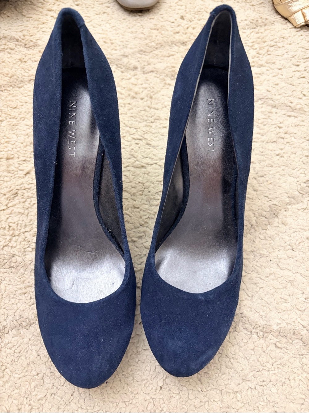 Nine West Navy Suede Almond Toe Pumps
